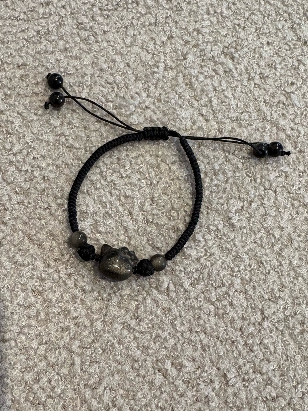 Hello Kitty Black Dark Grey Beads Beaded Cord Adjustable Bracelet